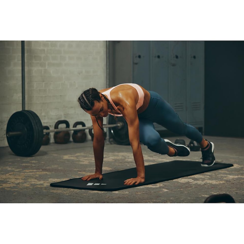 image 1 of Adidas 10mm NBR Training Mat — Cushioned, Non-slip Yoga & Exercise Mat with Carry Strap. | Black | Black | 183cm (L) x 61cm (W) x 1cm (H)