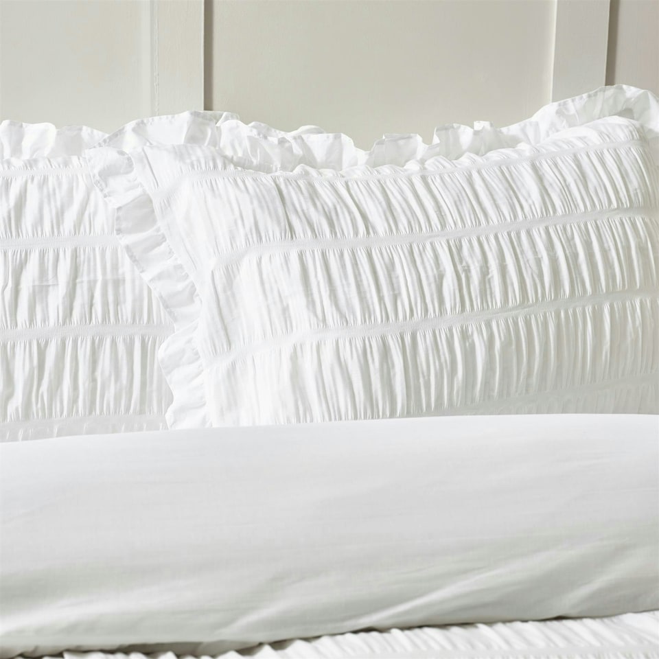 image 1 of Seersucker Frill Duvet Cover Set | White