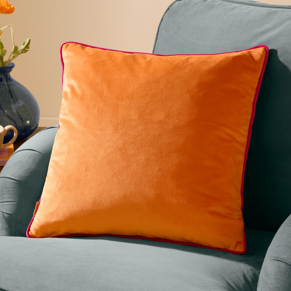 image 1 of Furn Meridian Velvet Cushion, Clementine/Hot Pink, 45 x 45cm