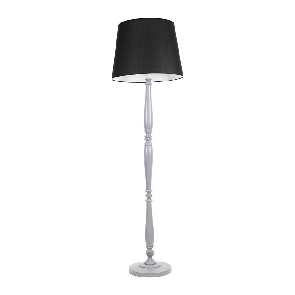 image 1 of ValueLights Victoria Grey Wood Traditional Stem Floor Lamp with Black Fabric Tapered Shade and LED Bulb