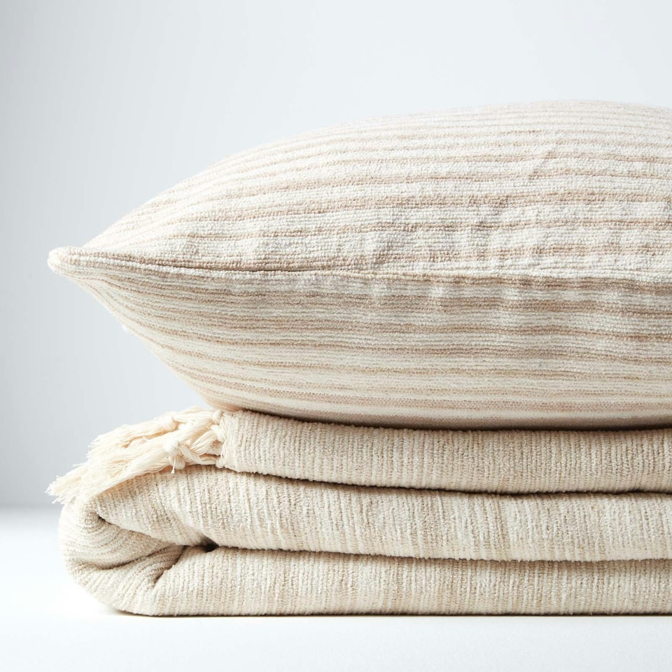 image 1 of Homescapes Bed Sofa Throw Cotton Chenille Tie Dye Beige - 150 x 200 cm | Cream