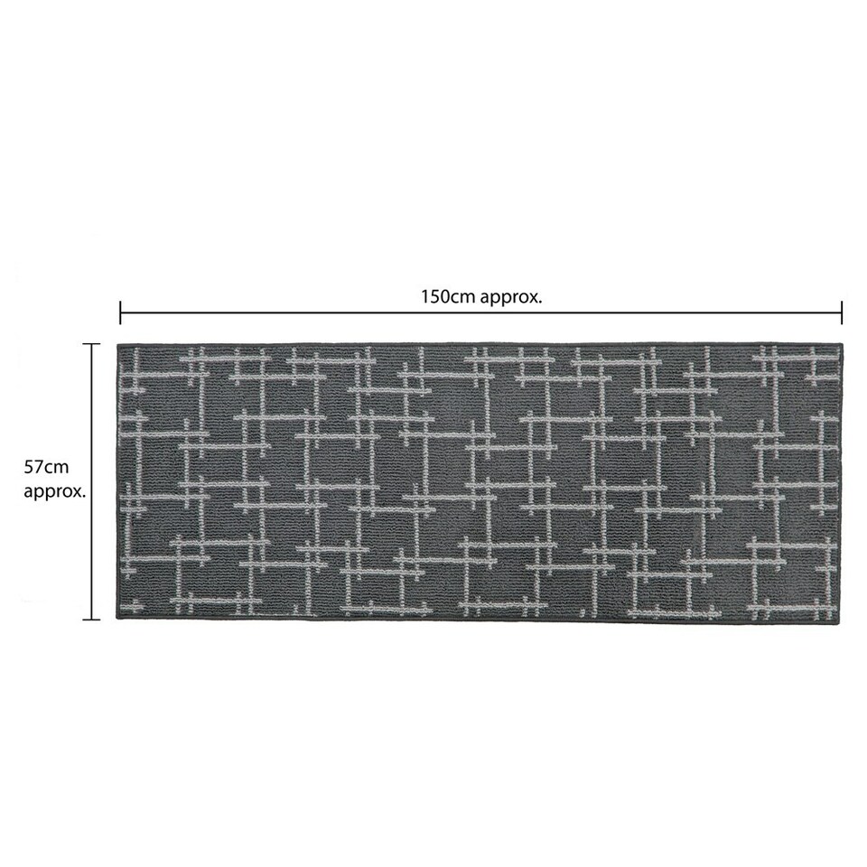 image 1 of JVL Vector Machine Washable Latex Backed Runner Doormat, 57x150cm, Grey
