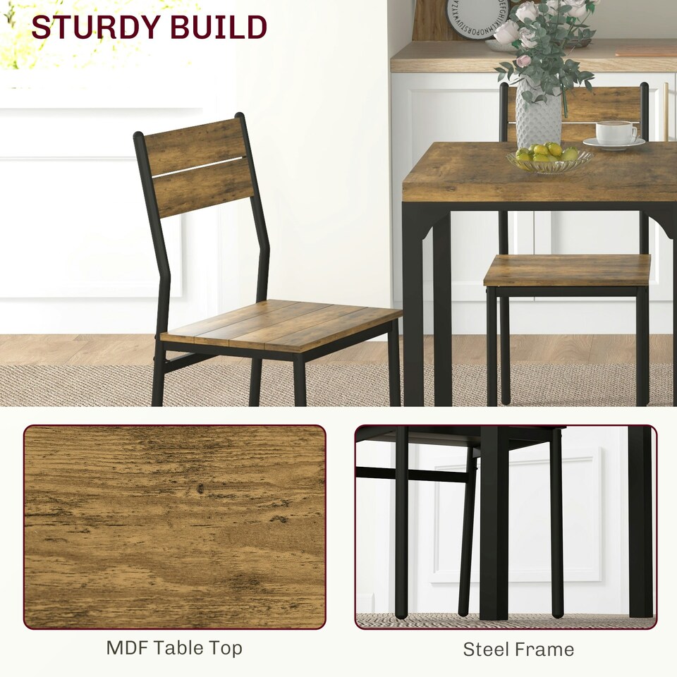 image 1 of HOMCOM 3 Pcs Compact Dining Table 2 Chairs Set Rustic Brown Brown