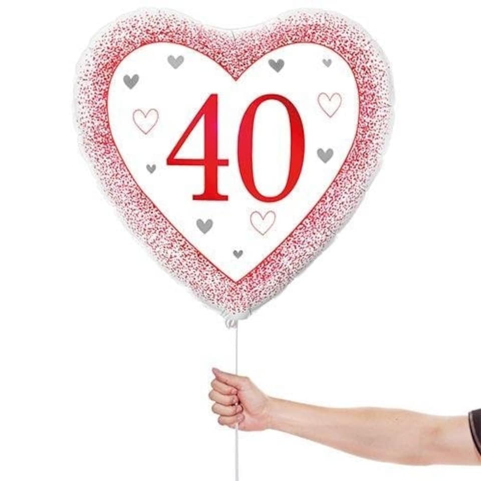 image 1 of Happy 40th Ruby Anniversary Heart Shape Foil Helium Balloon 46cm / 18 in | Red