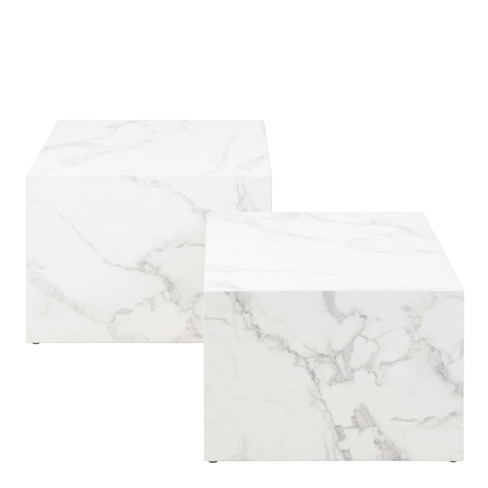 image 1 of Dice Square Coffee Table Set in White Marble Effect