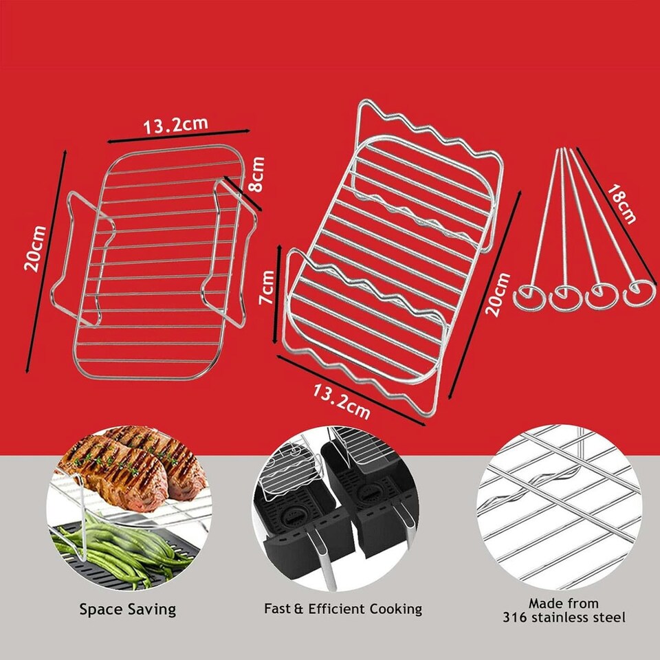 image 1 of SPARES2GO Basket Drawer Liner and Multi Layer Shelf Racks Skewer Rack Set for Air Fryer