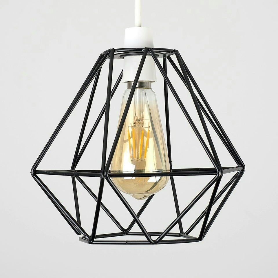image 1 of ValueLights Modern Geometric Black Metal Basket Cage Ceiling Pendant Light Shade
