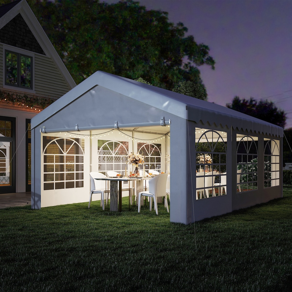 image 1 of Outsunny 6m Garden Gazebo Portable Carport Shelter w/ Removable Sidewalls&Doors