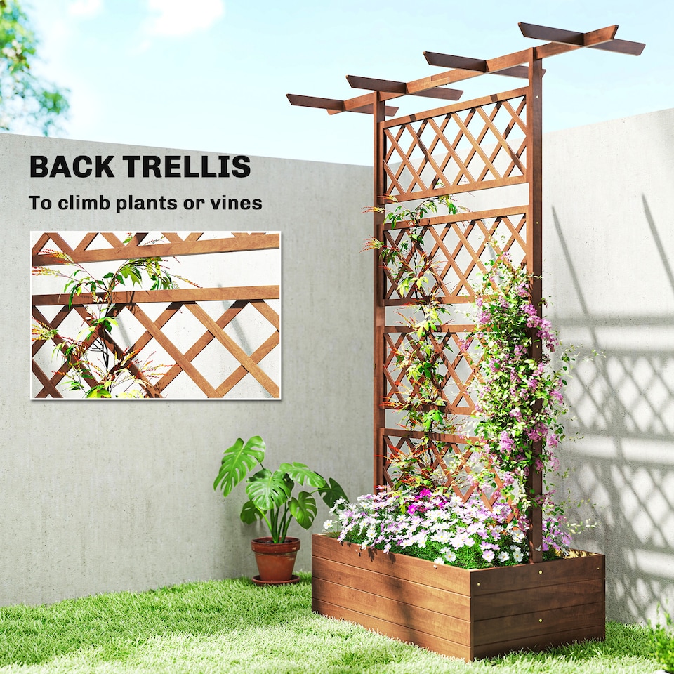image 1 of Outsunny Wooden Trellis Planter, Raised Garden Bed for Climbing Plants, Natural