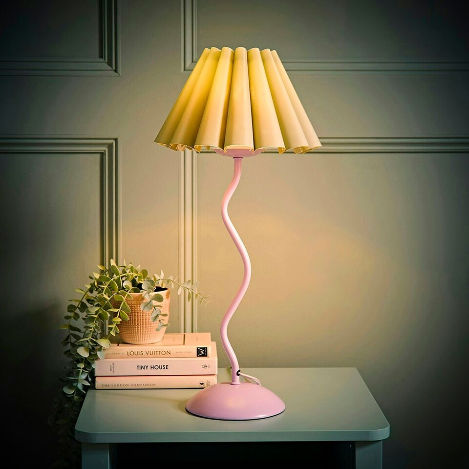 image 1 of ValueLights Wiggle Sage Pleated Scallop Lamp Shade Pale Purple Metal Table Lamp Purple | Green