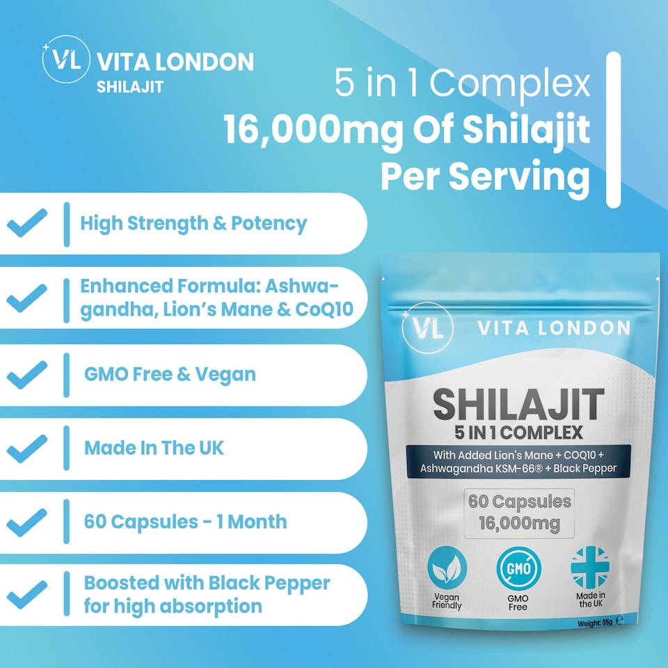 image 1 of Himalayan Shilajit Capsules - 5 In 1 Complex - 16,000mg - 60 Capsules