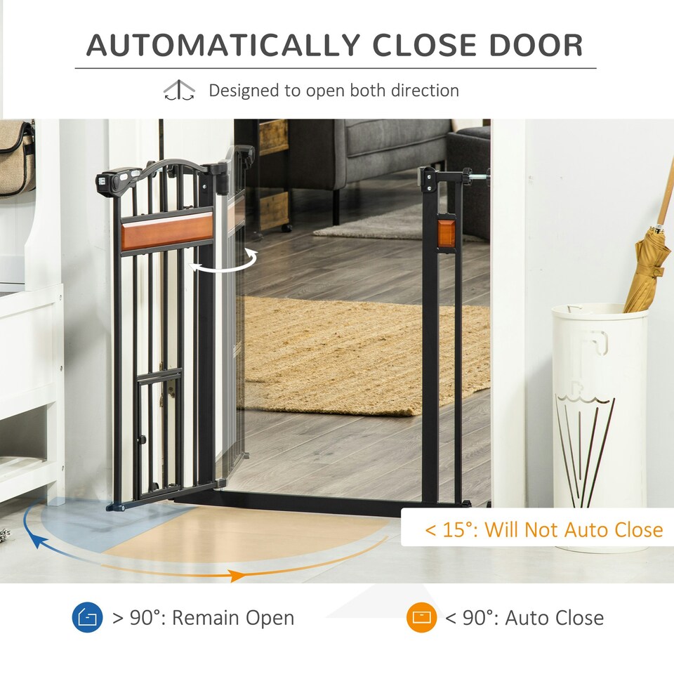 image 1 of PawHut Dog Gate Pet Safety Gate W/ Cat Door Auto Close Pine Decor 74-80 cm Wide
