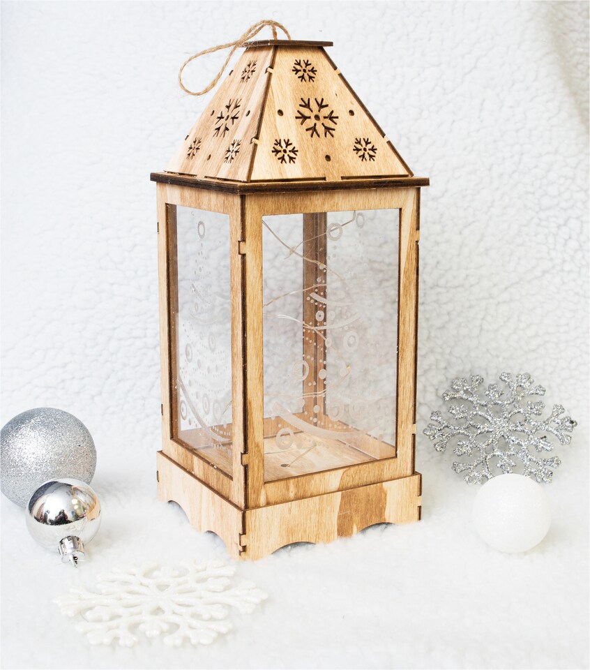 image 1 of St Helens LIGHT BROWN WOODEN CHRISTMAS LANTERN  WITH PERSPEX