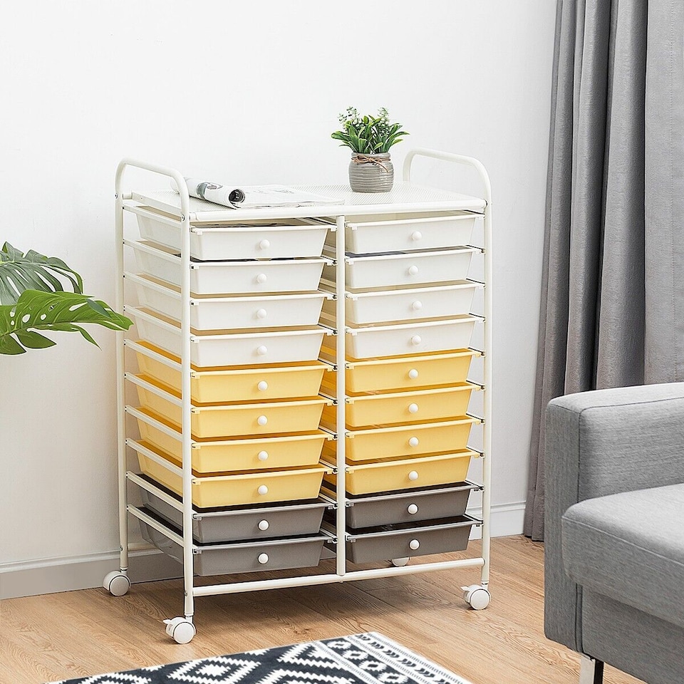 image 1 of COSTWAY 20 Drawers Storage Trolley Home Organizer Yellow