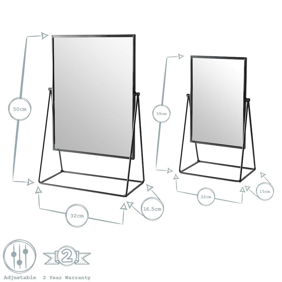 image 1 of Harbour Housewares 3pc Dressing Table Mirror Set - 2 Sizes - Black - Makeup Mirror Bathroom Mirror Vanity Mirror Tabletop Mirror Black