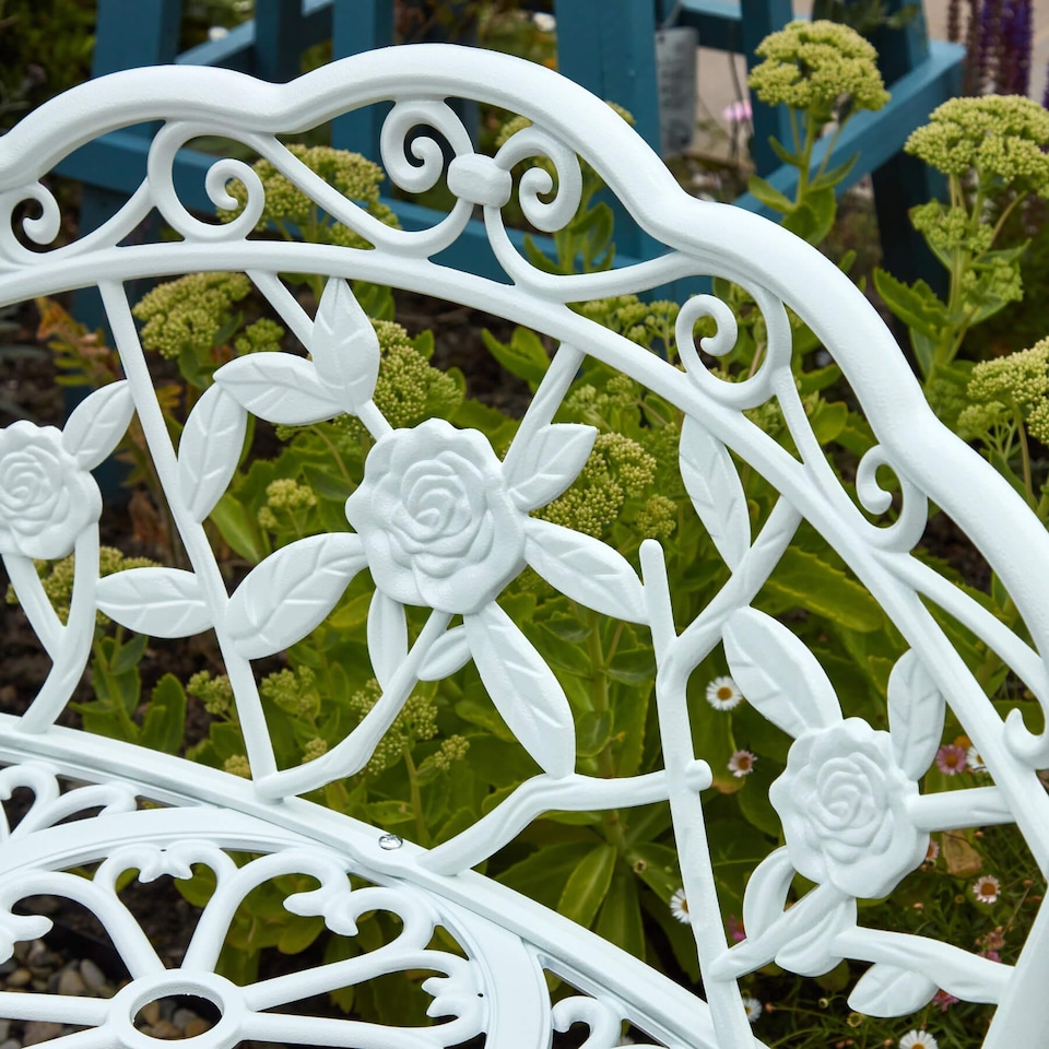 image 1 of Cast Aluminium Garden Bench Metal Frame 2 Seater Patio Chair Outdoor Seating | White