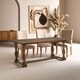 image 1 of Interiors by Premier Oak Wood Rectangle Dining Table, Vintage Dining Room Table with Carved Legs, Dining Table for Kitchen Cream