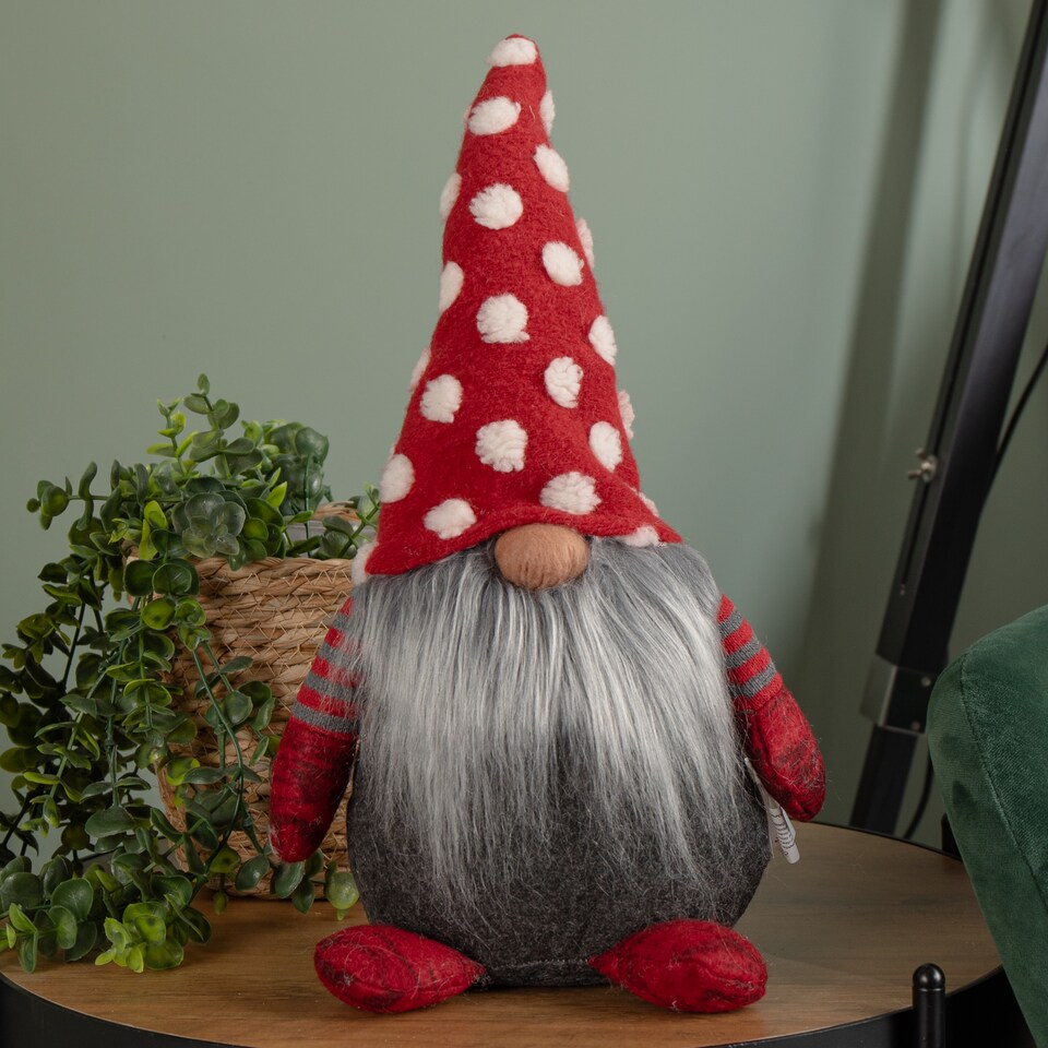 image 1 of 39cm Festive Grey & Red Bearded Christmas Gonk with White Polka Dot Hat