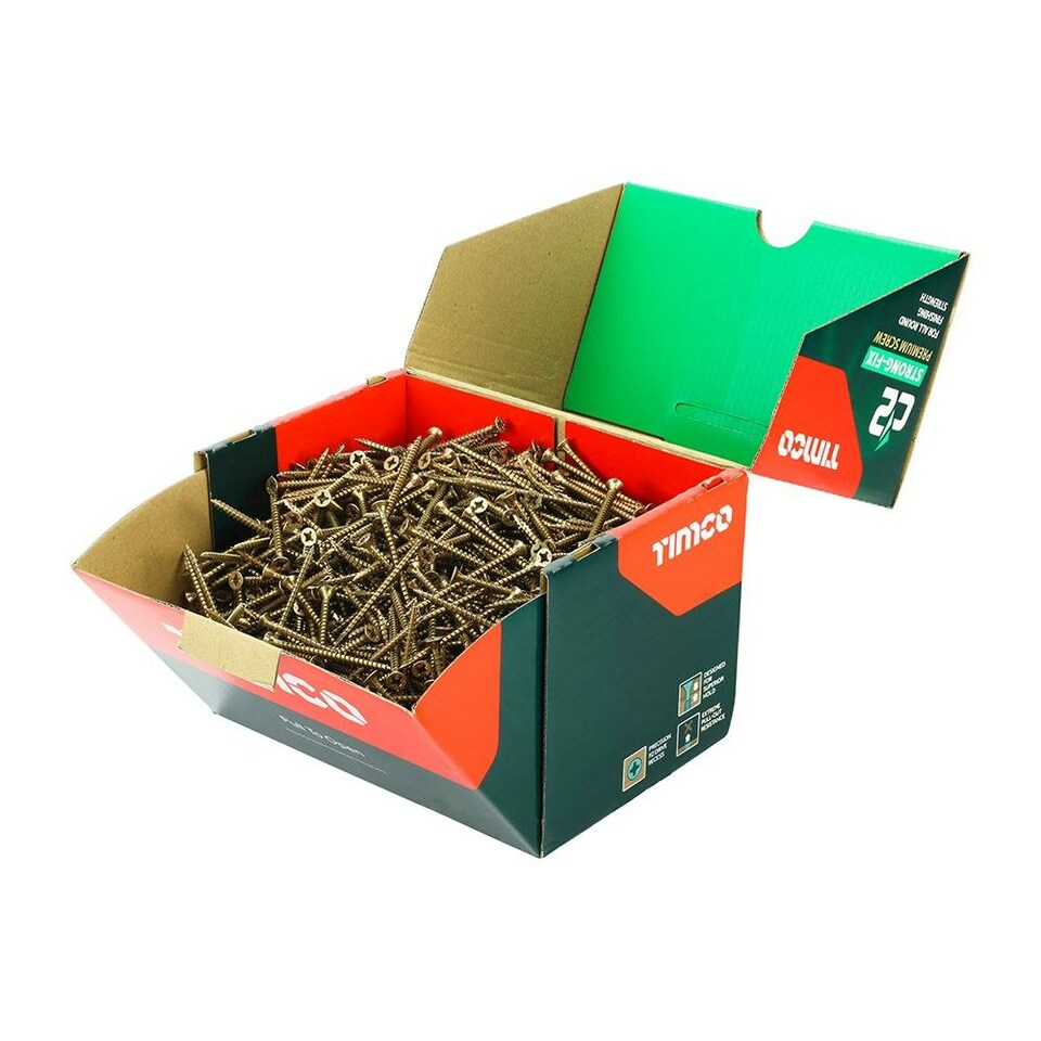 image 1 of Timco - C2 Strong-Fix Multi-Purpose Premium Screws - Industry Pack - PZ - Double Countersunk - Yellow (Size 4.0 x 60 - 1000 Pieces)