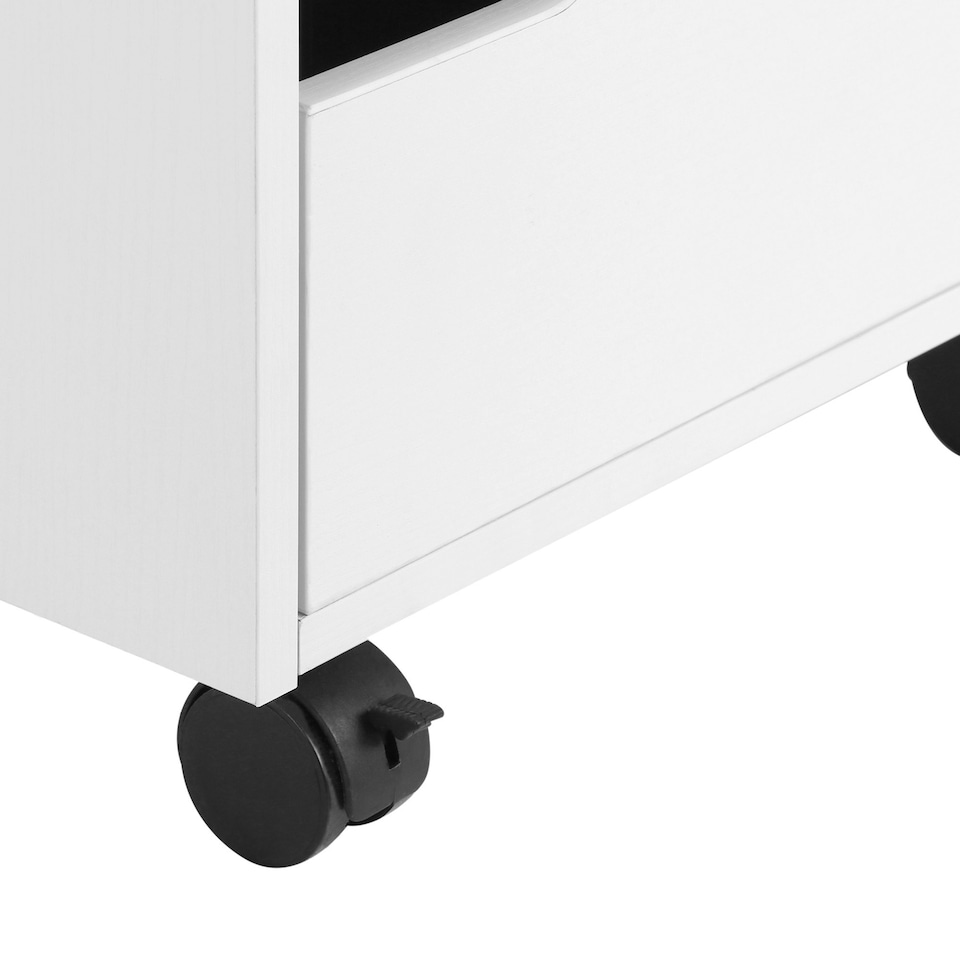 image 1 of MDF Mobile File Cabinet w/ 3 Drawers Locking Wheels Metal Rails Oak Tone White