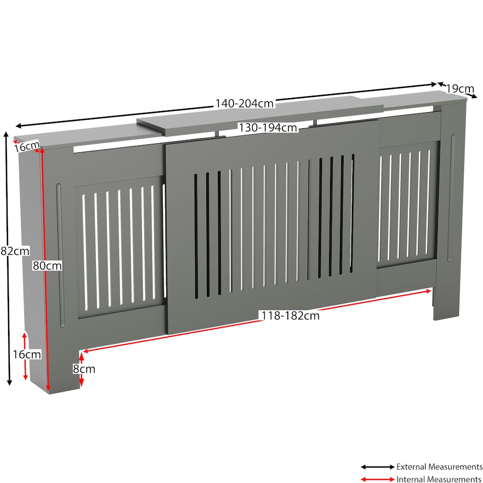 image 1 of Vida Designs Chelsea Radiator Cover Painted MDF Slatted Cabinet, Grey, 140-204cm
