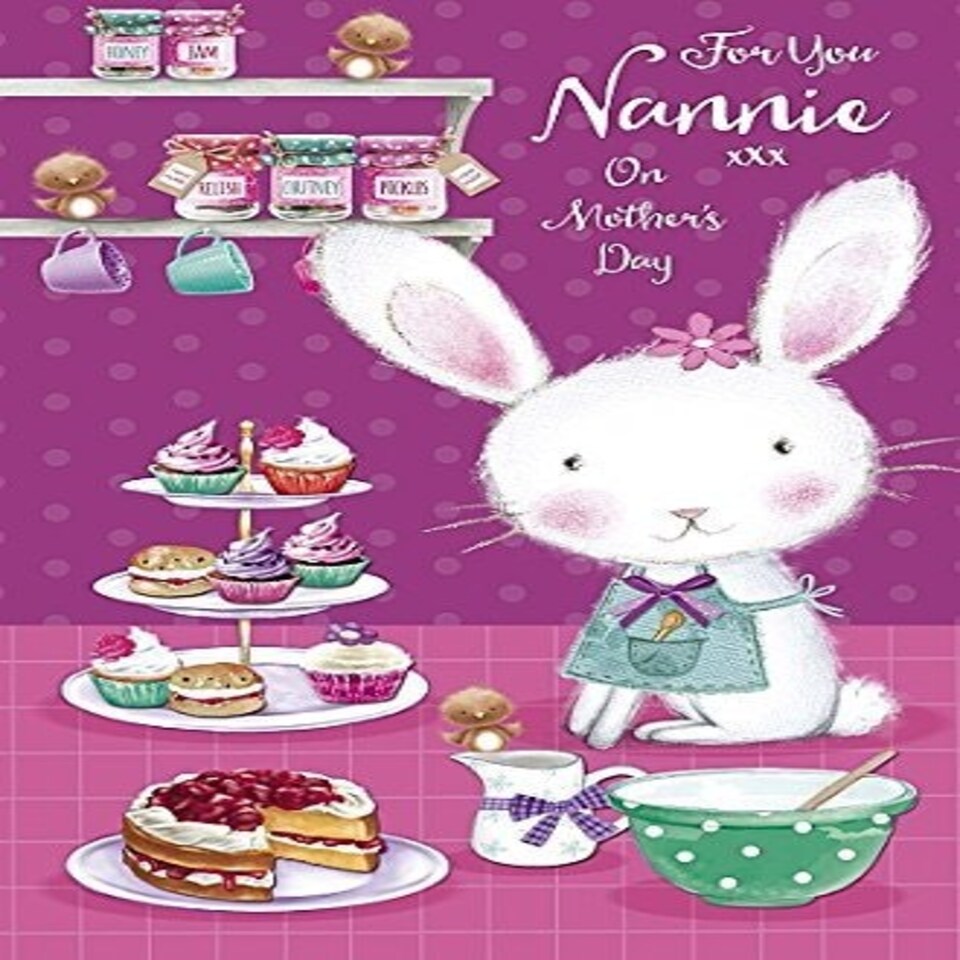image 1 of Nannie - Sweet Bunnie & Cup Cake On Mother's Day Greeting Card