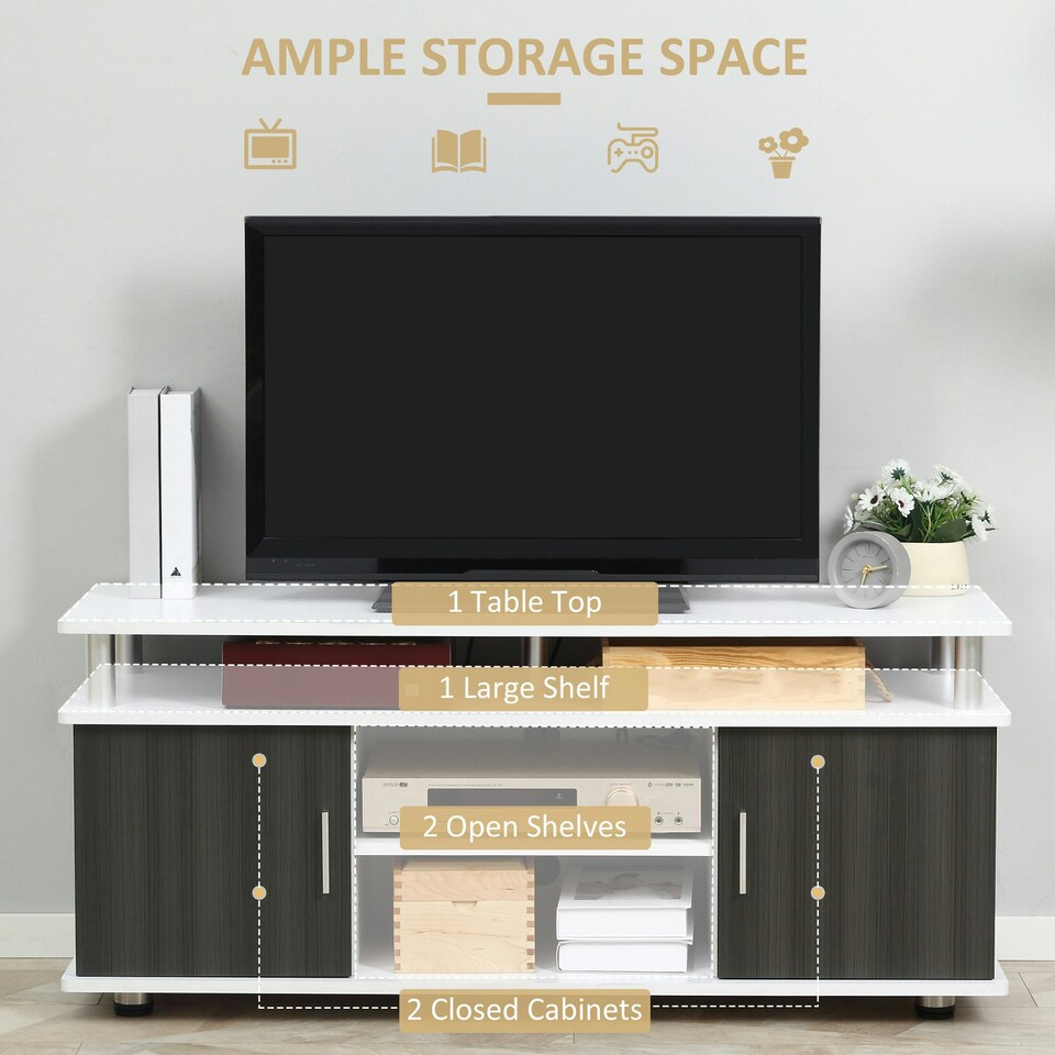 image 1 of HOMCOM TV Cabinet Stand Entertainment Center Media Console Storage Grey, White