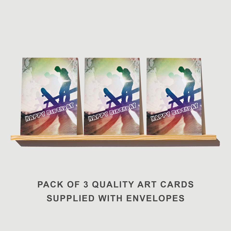 image 1 of Skateboard Grunge Style Birthday Greeting Card Urban Sports 3 Pack Blank Inside