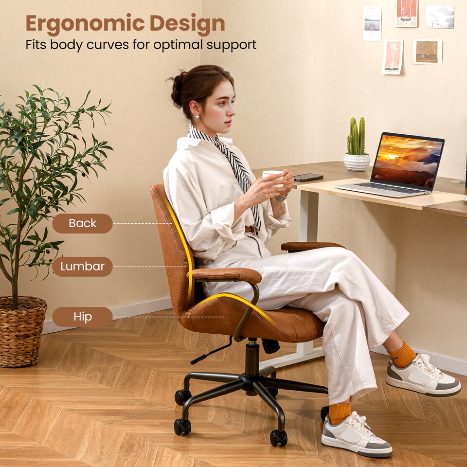 image 1 of COSTWAY Executive Office Chair Ergonomic Swivel Chair Brown