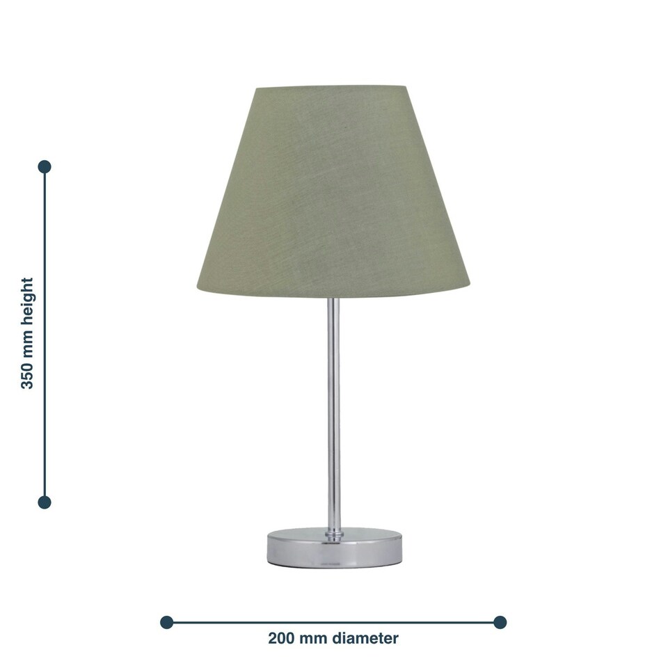 image 1 of Set of 2 Chrome Stick Table Lamps with Sage Green Fabric Shades Chrome | Green