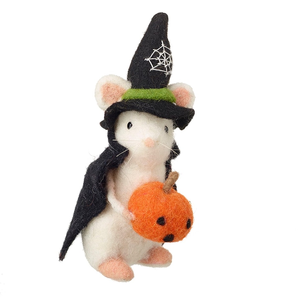 Heaven Sends Halloween Felt Witch Mouse with Pumpkin Decoration