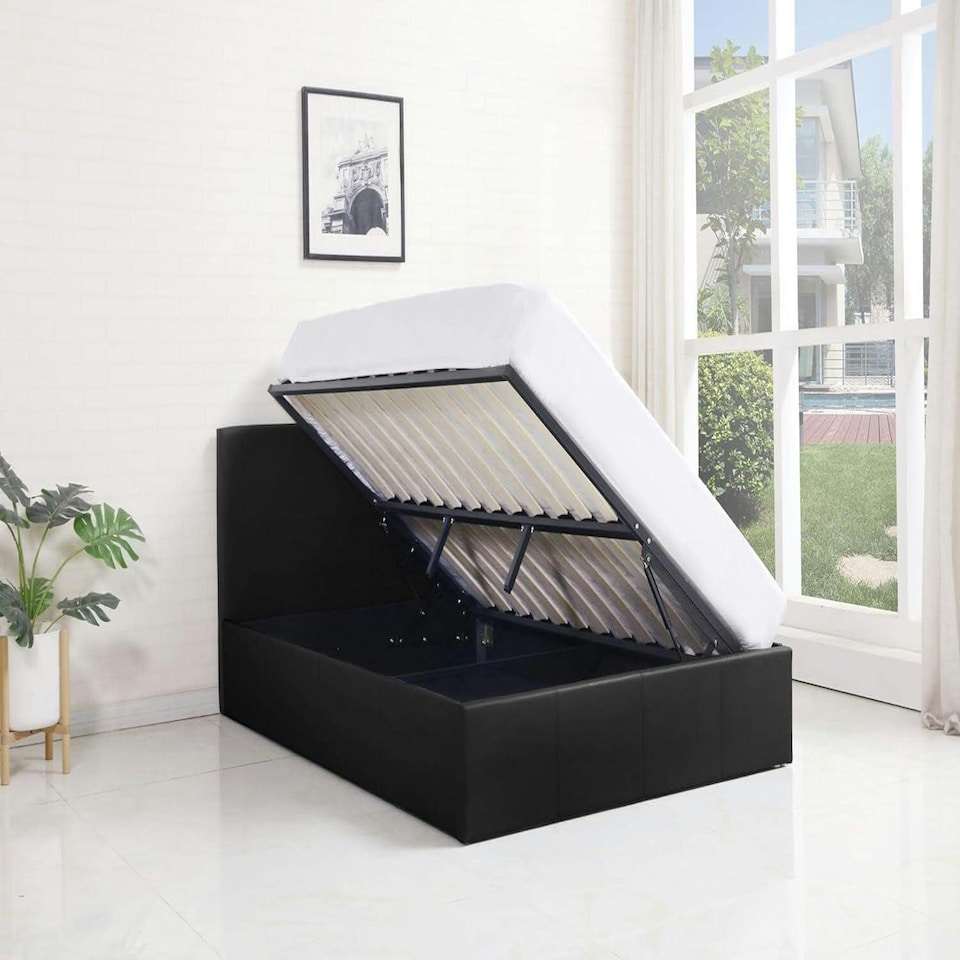 image 1 of Ottoman Storage Bed black 4ft small double velvet cushioned bedroom