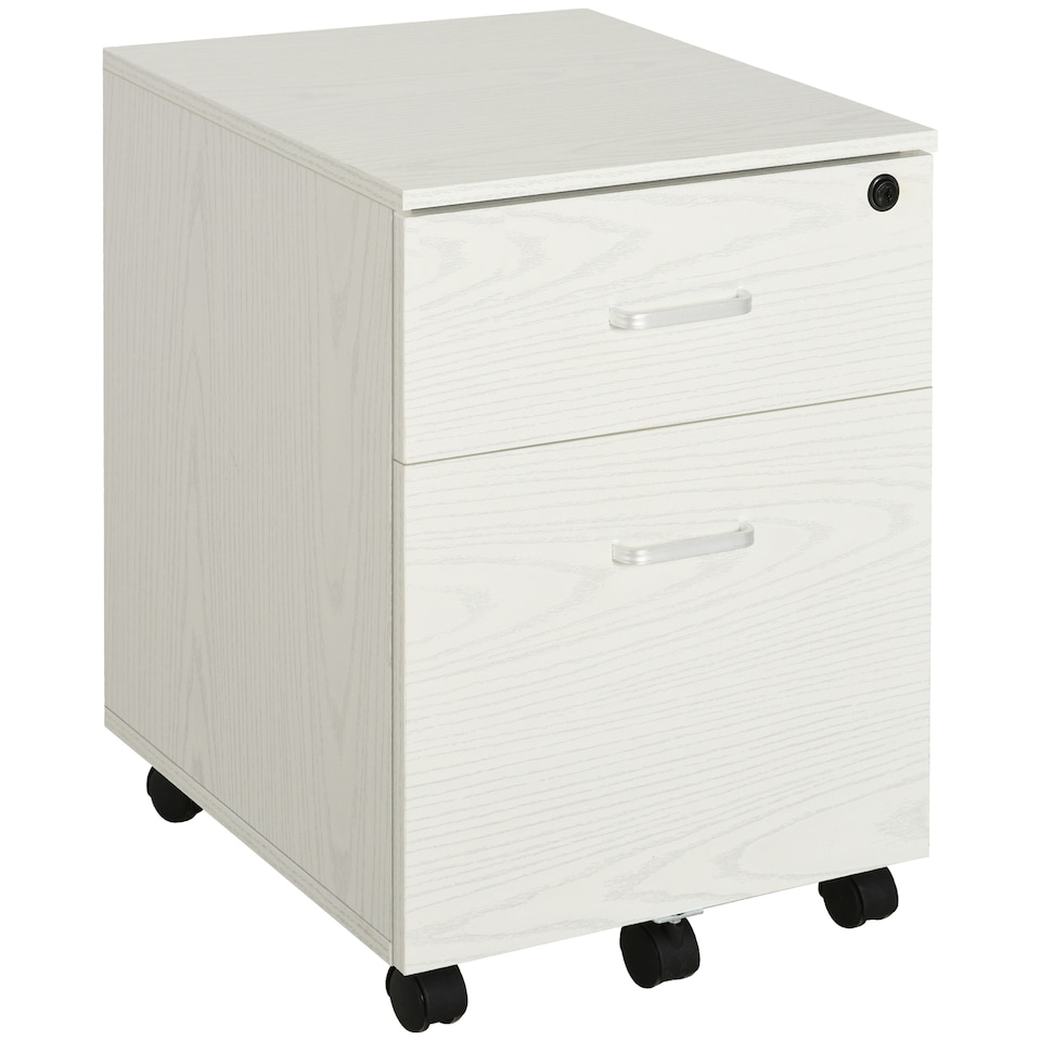 image 1 of Vinsetto 2-Drawer Locking Office Filing Cabinet w  5 Wheels Rolling Storage Hanging A4 Cupboard Home Organisation White Wood Grain