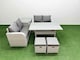 image 1 of Fimous 6 Seater Outdoor Love Sofa Set Rattan Garden Furniture Set with Rectangular Dining Table 2 Small Stools Side Table Light Grey