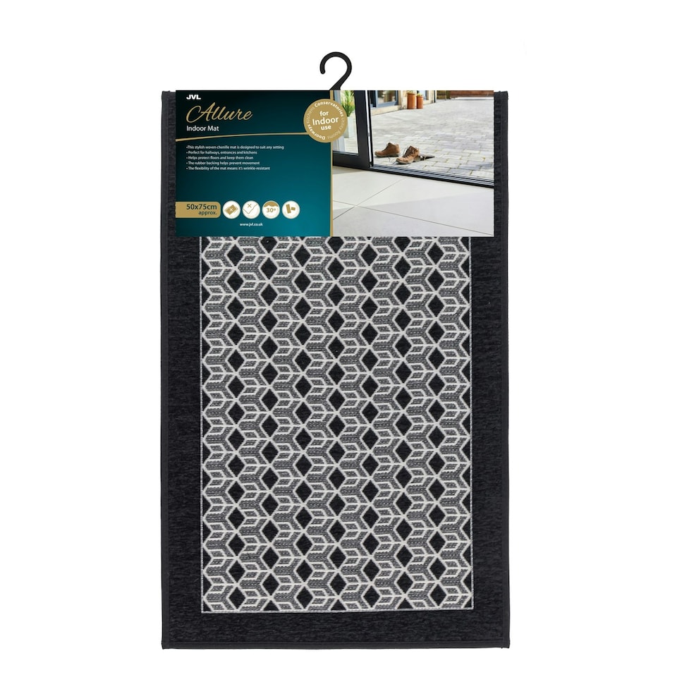 image 1 of JVL Allure Machine Washable Entrance Doormat, 50x75cm - Black