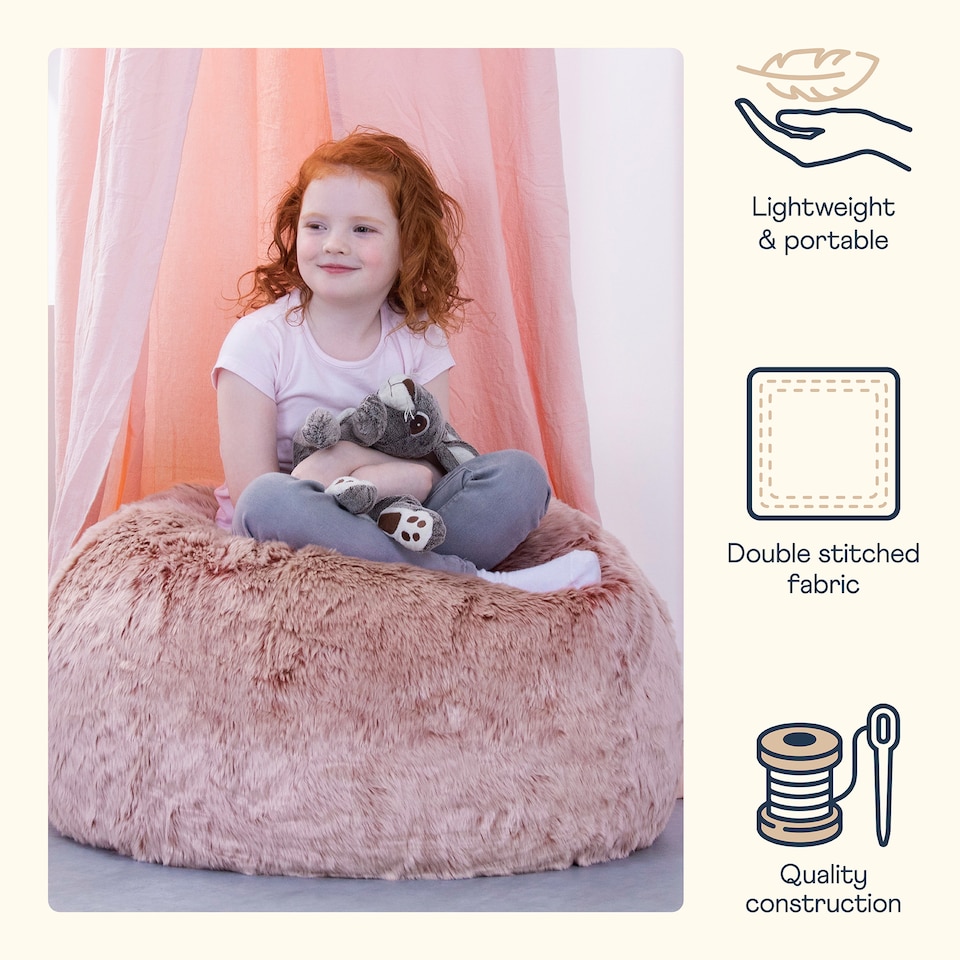 image 1 of Kids Classic Faux Fur Bean Bag Chair Light Pink Bean Bags for Children | Pink | Light Pink | 1