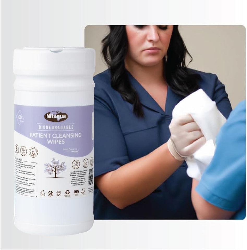 image 1 of Biodegradable Patient Cleansing Wipes 100pk (Canister), Thick & Strong Professional Care Wipes