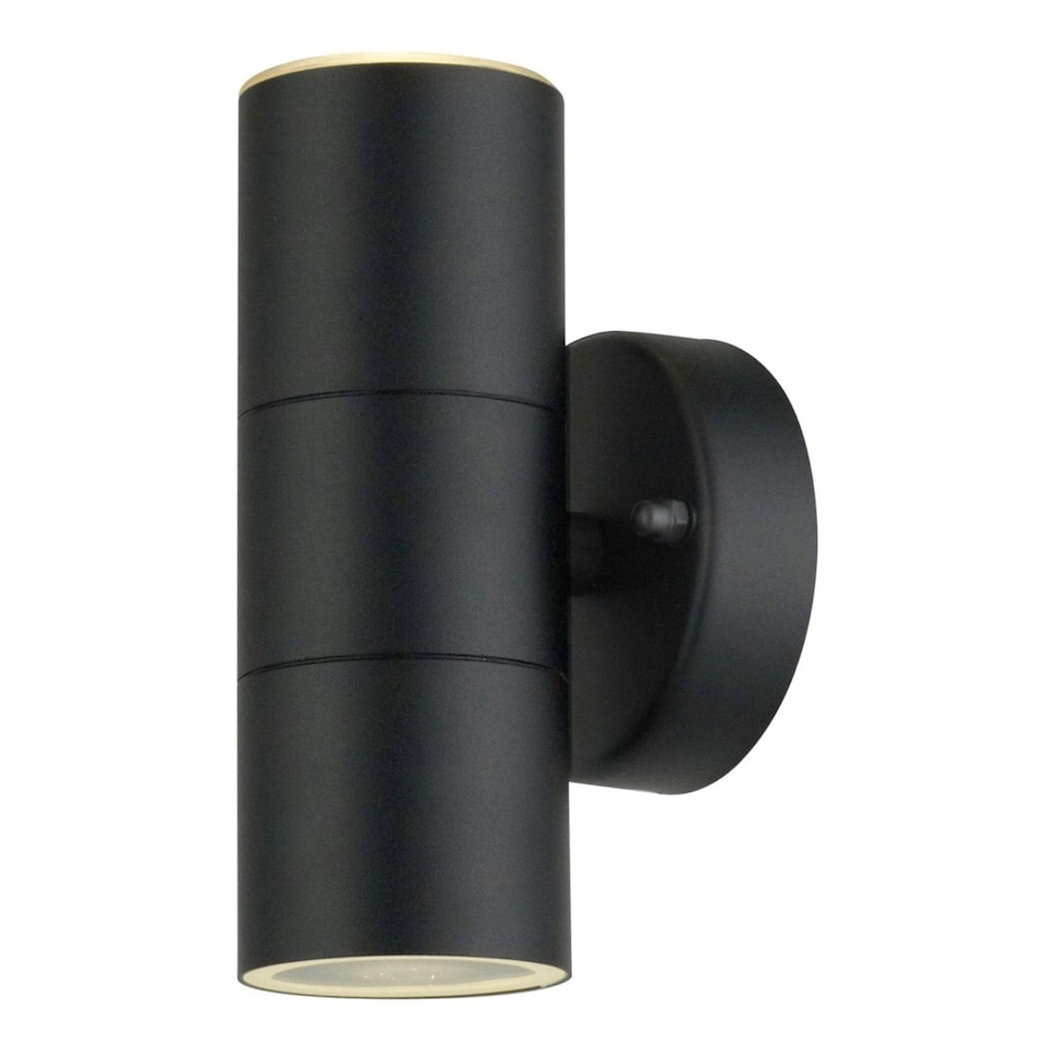 image 1 of First Choice Lighting Set of 2 Blaze Black Outdoor Up Down Wall Lights Black | Clear