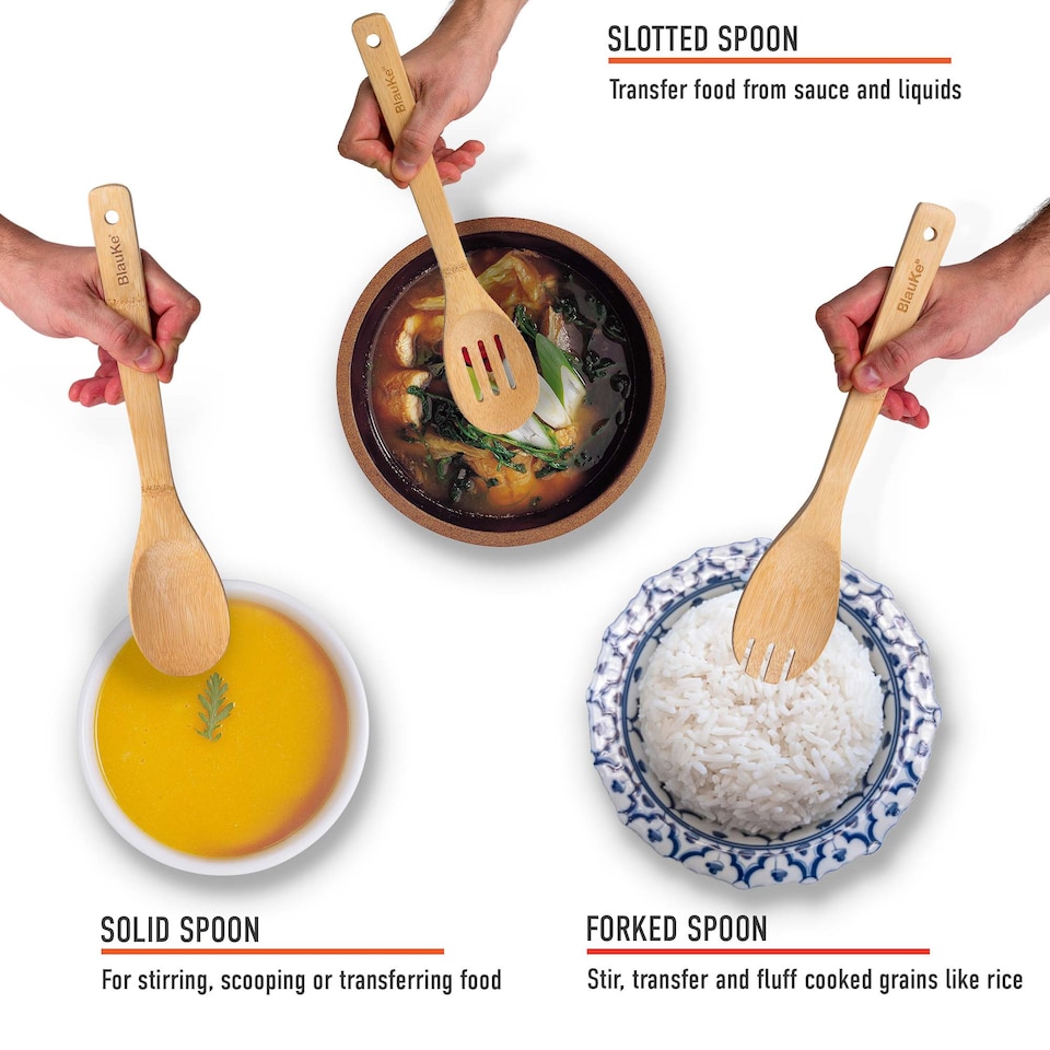 image 1 of BlauKe Wooden Kitchen Utensils Set of 8 - Non-Stick Bamboo Cooking Utensils - Wooden Spatulas, Wooden Spoons, Tong, Utensil Holder