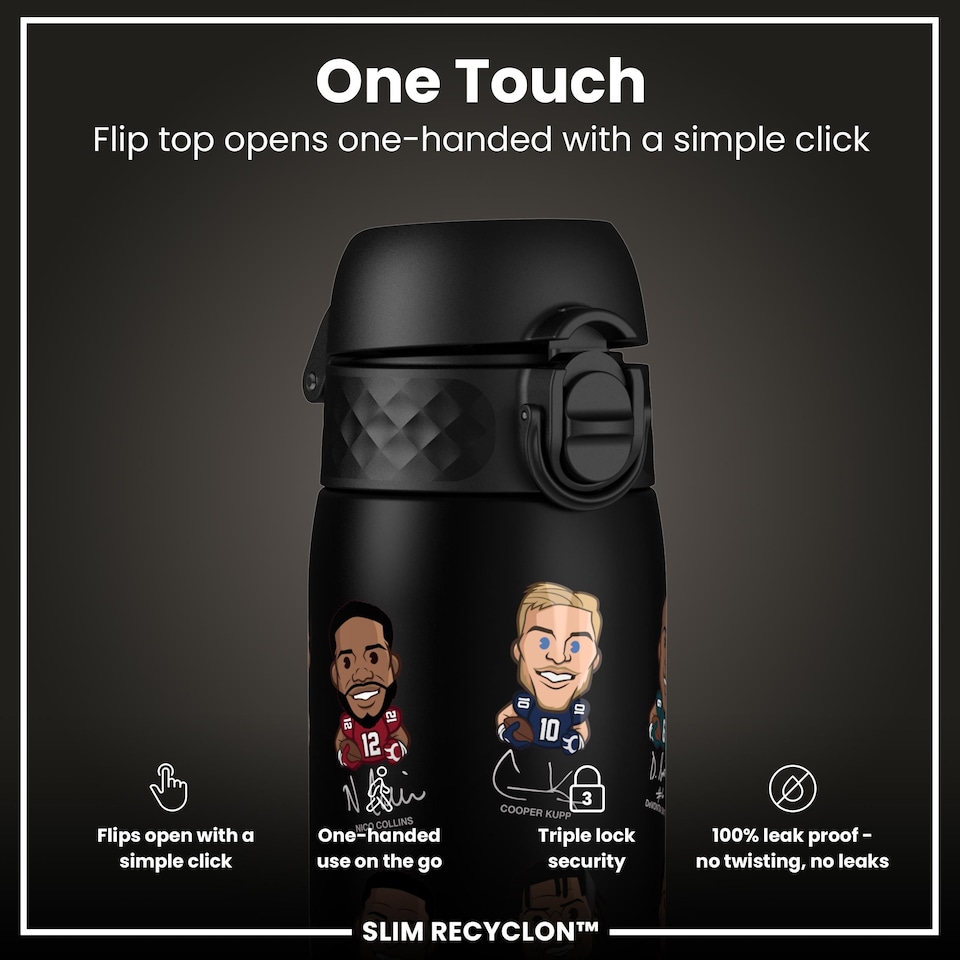 image 1 of Leak Proof Slim Water Bottle, BPA Free, NFL, 500ml (18oz) | Black | NFLPA Wide Receivers | One Size