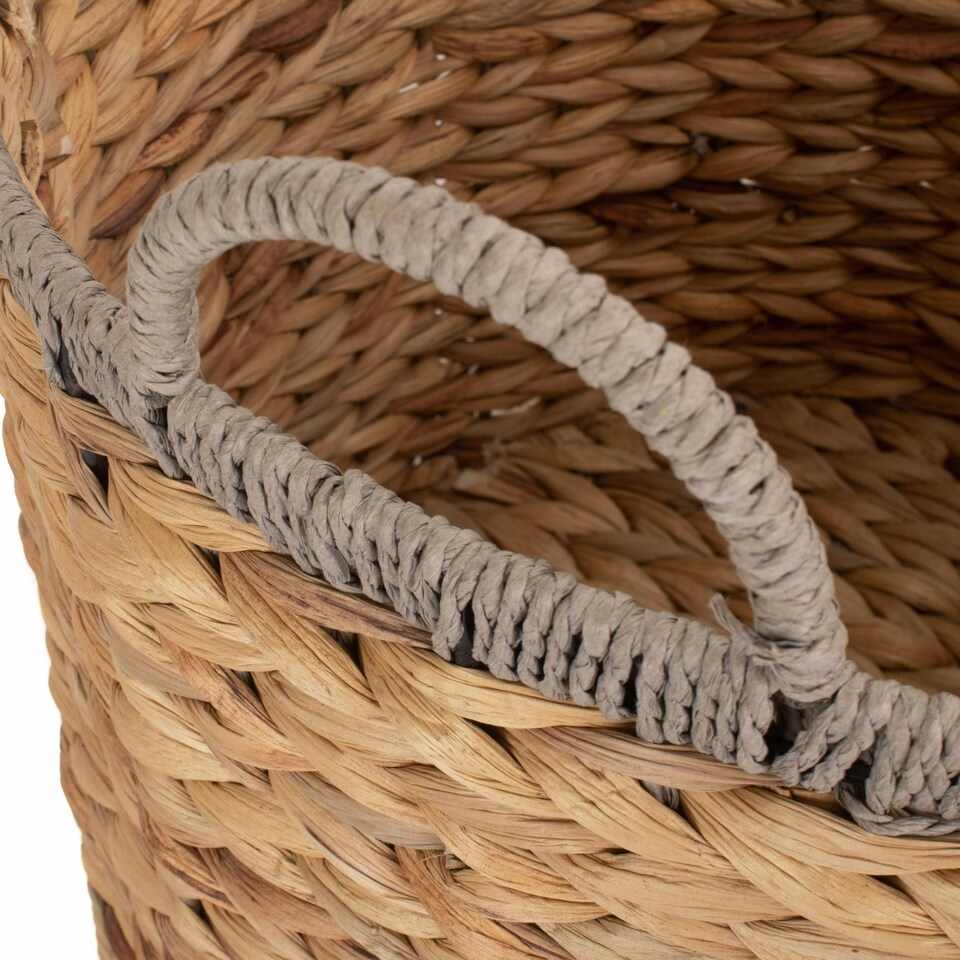 image 1 of Round Water Hyacinth Basket with Grey Rope Border Brown | Brown | L