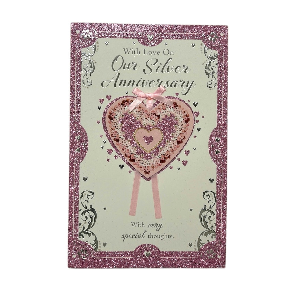 image 1 of With Love On Our Silver Anniversary Pink Heart Design Card