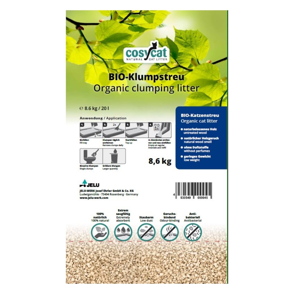 image 1 of Cosycat Clumping Wood Cat Litter 60L (3x20L) Fine Granule