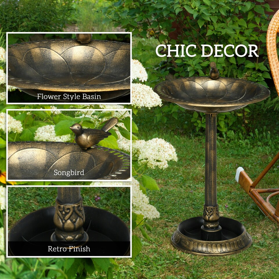 image 1 of Outsunny 72cm Tall Bird Bath with Bird Decoration for Garden, Bronze Tone