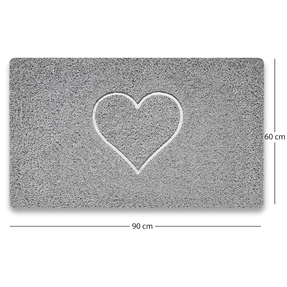 image 1 of Embossed Spaghetti Anti Slip Shower Mat - Heart - 90cm x 60cm | Grey | Grey | Rectangular 90x60cm