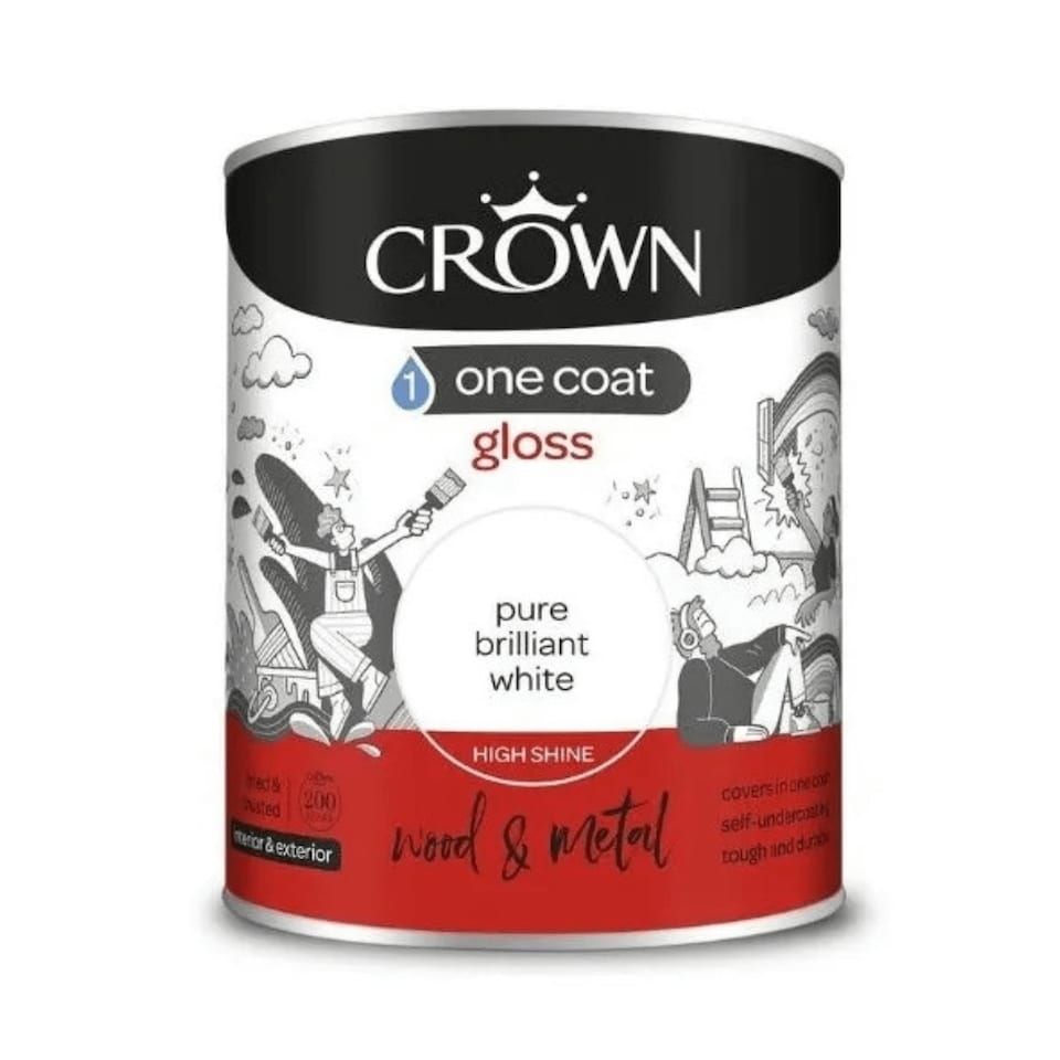 image 1 of Crown One Coat Gloss White Paint 750ml N/A