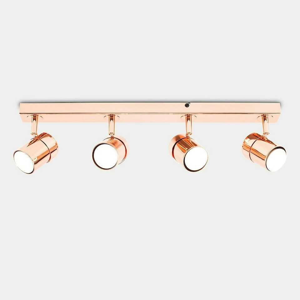 image 1 of ValueLights Modern 4 Way Polished Copper Effect Straight Bar Ceiling Spotlight | Copper