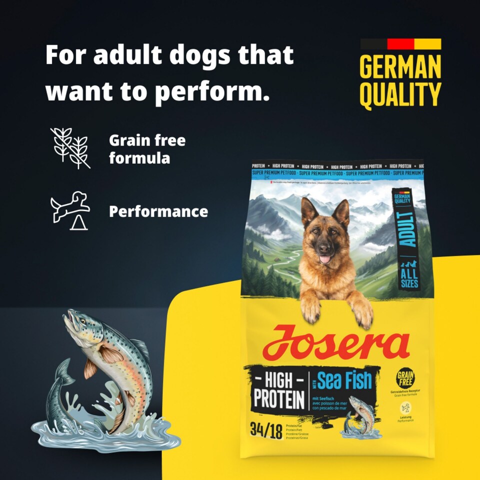 image 1 of Josera High Protein Adult Sea Fish complete dry food | For active, working and sporting dogs | Grain-free | Lots of meat | Herbs & Fruits | 3kg