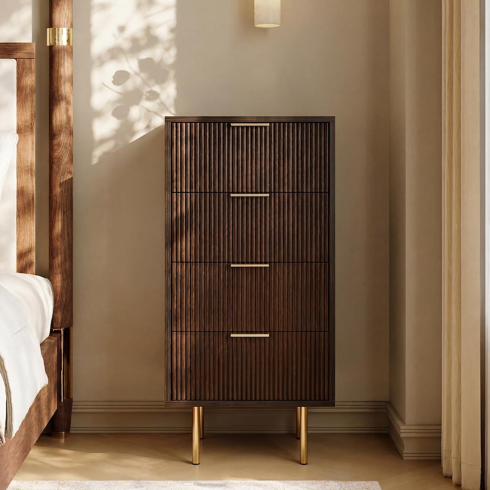 image 1 of OHS Ribbed 4-Drawer Unit Engineered Wood Cabinet Storage