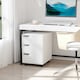 image 2 of MDF Mobile File Cabinet w/ 3 Drawers Locking Wheels Metal Rails Oak Tone White